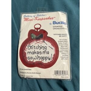 Bucilla Mini Keepsakes Counted Cross‎ Stitch Stitching Makes Me Happy 32617 4"